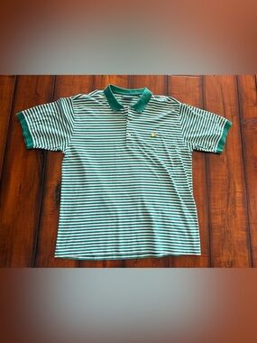 Masters Green & White Striped Polo with Yellow Chest Emblem